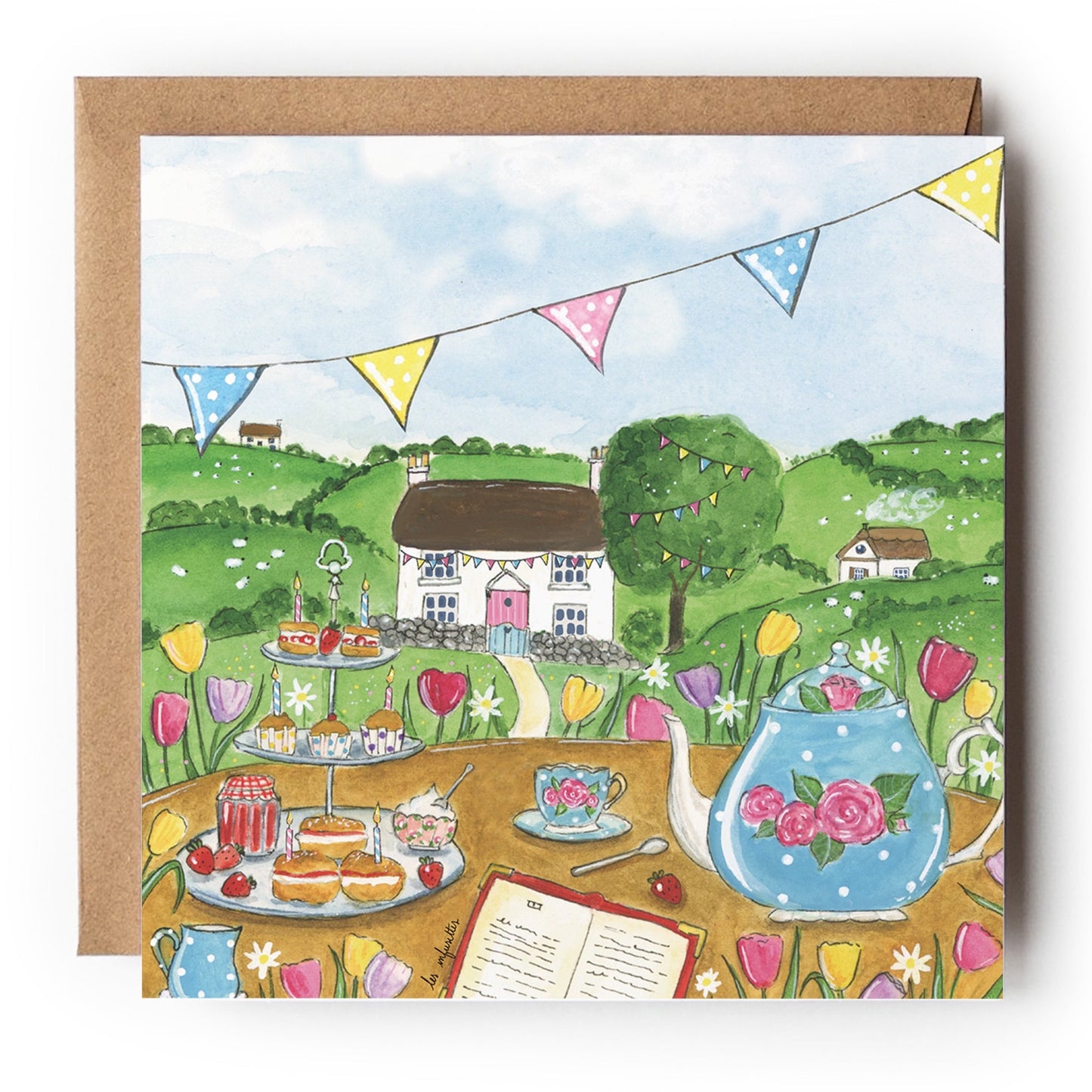Carte d'anniversaire (pliable) - Tea party