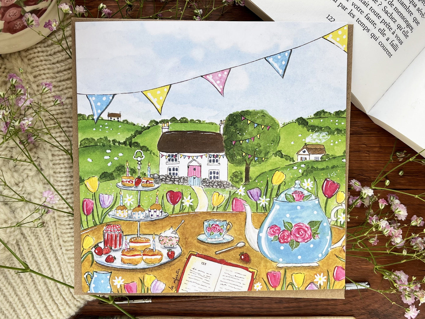 Carte d'anniversaire (pliable) - Tea party
