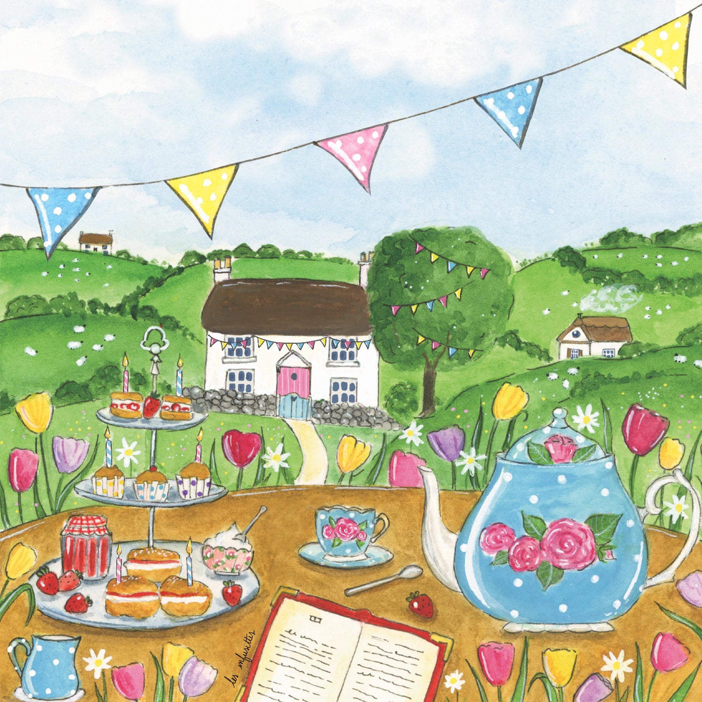 Carte d'anniversaire (pliable) - Tea party